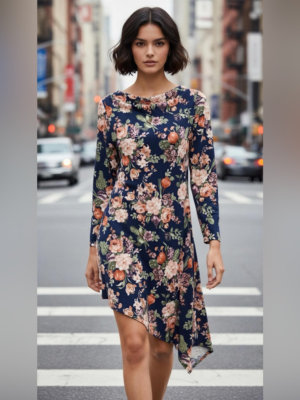 Abercrombie & Fitch Floral Asymmetrical Dress - Navy and Pink